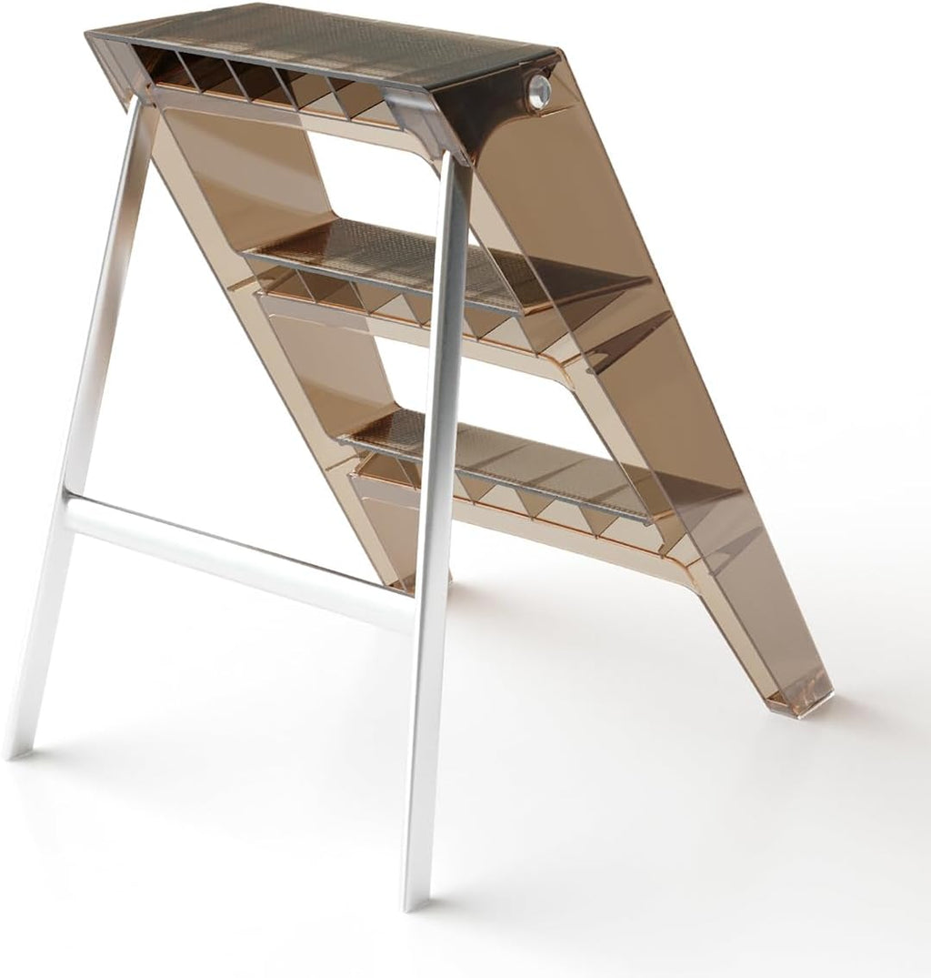 Home Folding Ladder Frame Indoor (Brown) Multi Functional Thick Folding Ladder Stool Simple Creative Anti Slip Plastic Edge Table Ladder Frame