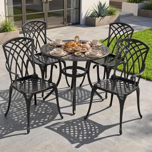 NUU GARDEN 5-Piece Outdoor Dining Set, 33" Cast Aluminum Dining Table wi...