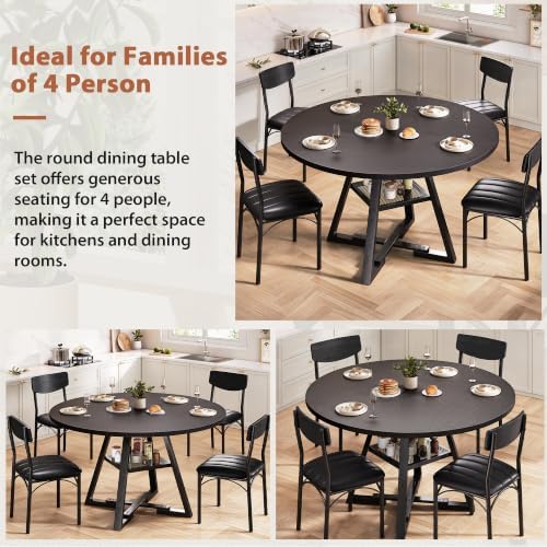 Dining Table Set for 4,Kitchen Table and Chairs for 4, Round Dining Room Tabl...