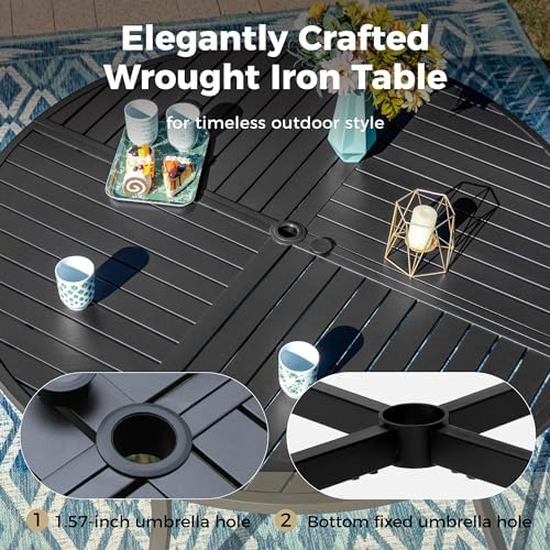 MIXPATIO 7pc Patio Dining Set, 54" Round Metal Table, 6 Rattan Chairs