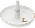 HOME SMILE Initials Ring Holder Jewery Tray with personalized L-Monogrammed Engagement Gifts for Friends,Birthday Mother's Day Christmas Gifts for Women,Ceramic White