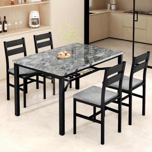 Hooseng 5 Piece Dining Table Set for 4, Modern Kitchen Table with Storage Rac...