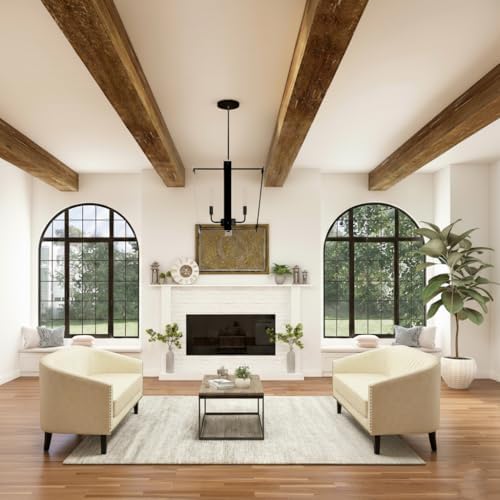 50" Faux Leather Small Barrel Love Seats Set of 2, Diamond Tufted Back Compact Loveseats Sofas with Nailhead Trim, Modern 2-Seater Couches with Solid Wood Legs for Small Spaces, Apartments, Cream