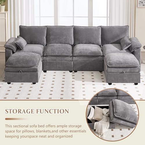 130" Modular Sectional Sofa with Storage, Premium Chenille Cloud Couch w...