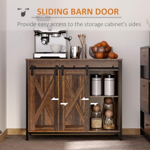HOMCOM Industrial Buffet Cabinet, Sideboard, Coffee Bar Table with Sliding Ba...