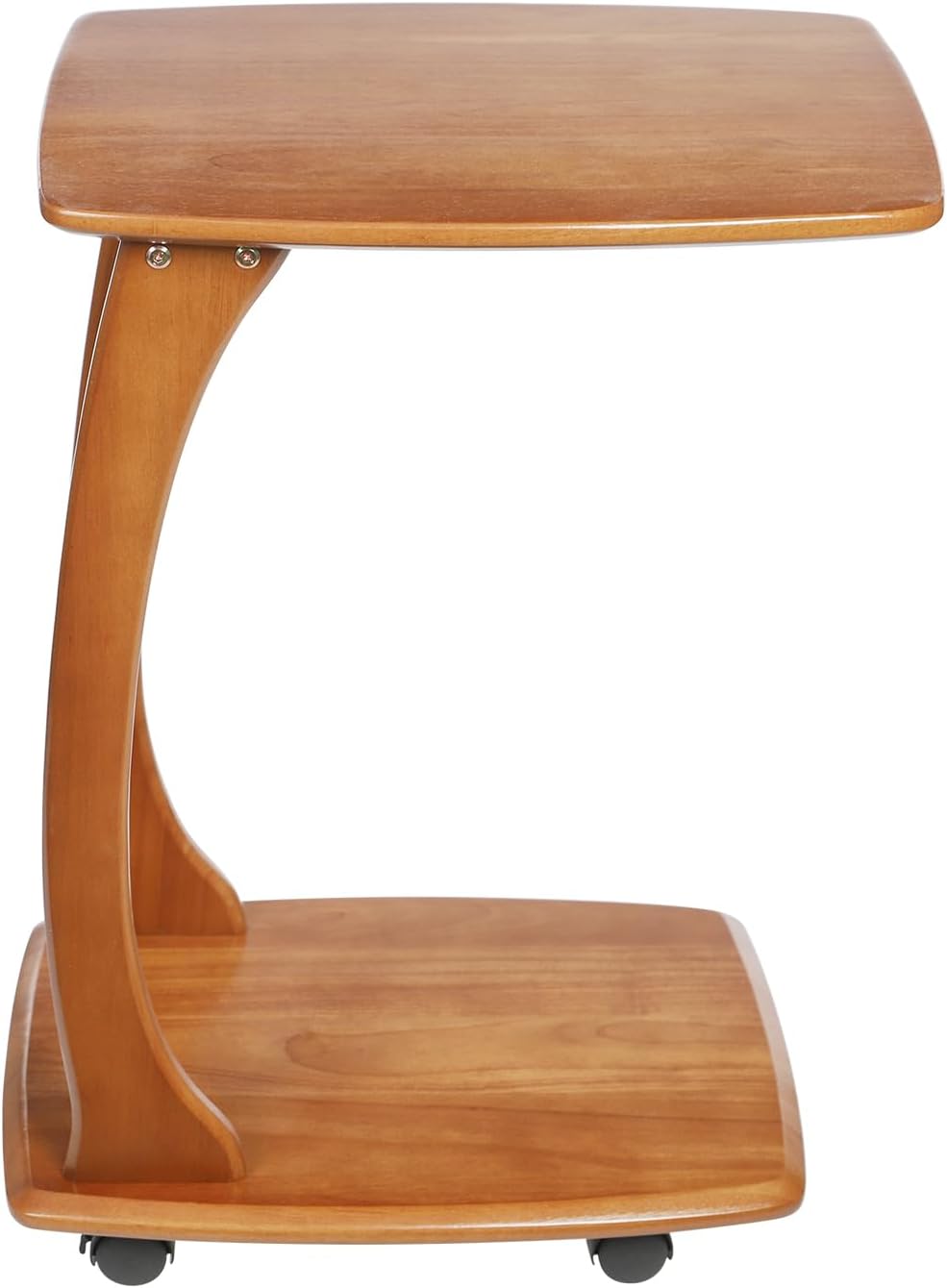 C Shaped Side Table for Couch, Solid Wood End Table with Rolling Wheels, Sofa...