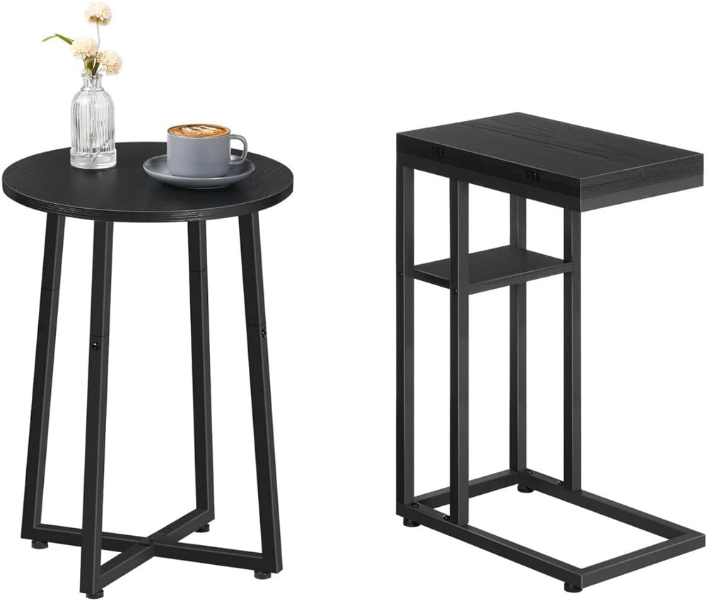 HOOBRO Side Table, Round End Accent Table with Sturdy Metal Pedestal, C Shape...