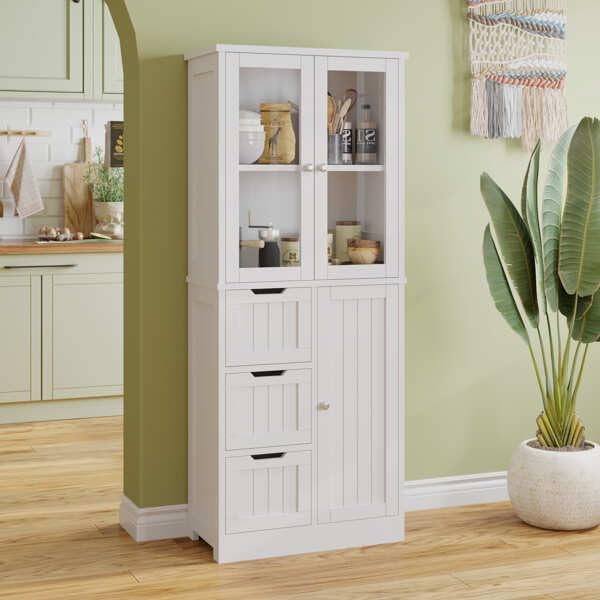 White Kitchen Pantry, Farmhouse Pantry Storage Farmhouse Storage Cabinet 3-Dr...