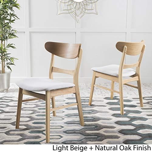 Christopher Knight Home Idalia Dining Chairs, 2-Pcs Set, Light Beige / Oak Fi...