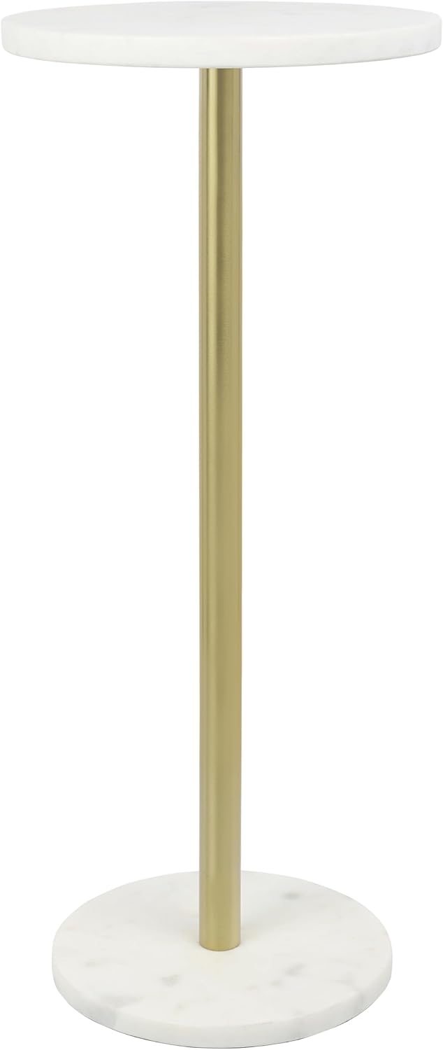 JONATHAN Y Cogsen 22.25" Round Marble Pedestal Drink Table, White/Gold |...