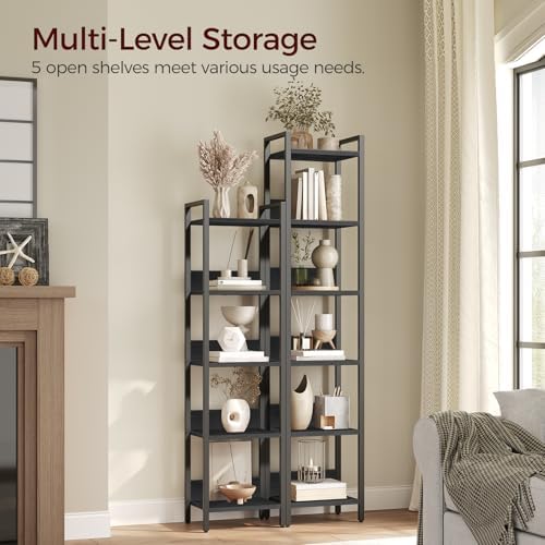 MAHANCRIS 5-Tier Bookshelf, Bookcase, Shelves Organizer for Small Spaces, Sto...