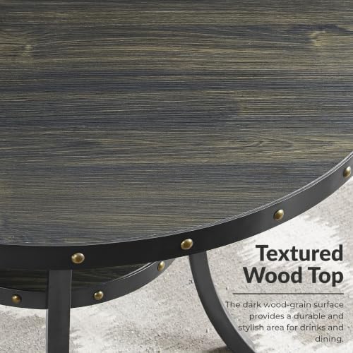 Roundhill Furniture Biony 3-Piece Round Espresso Bar Table with Nail Head Sto...