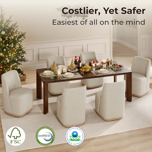 CHITA Upholstered Rolling Dining Chair on Casters Set of 4, Oatmeal | FSC Cer...