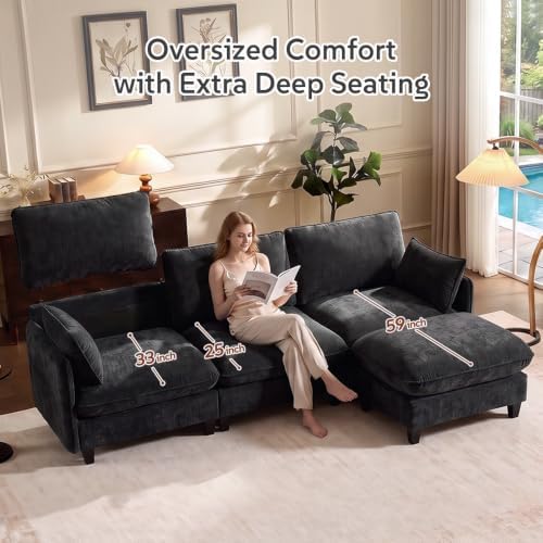 Ihanherry 139" Oversized V-Shaped Modular Sectional Couch, 9-Seater Clou...