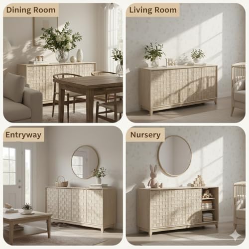 COLAMY 60" Sideboard Buffet Cabinet with Storage, Modern 4-Door Buffet T...