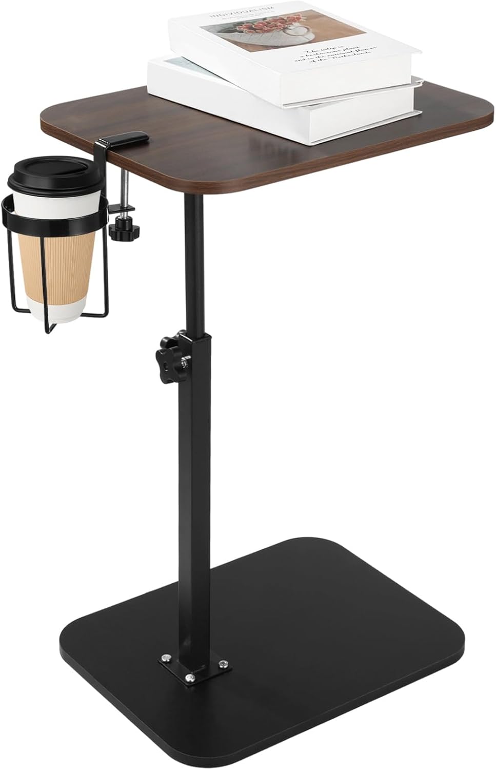 Rotating C Shaped Side Table with Cup Holder, Adjustable Height Sofa Side Tab...