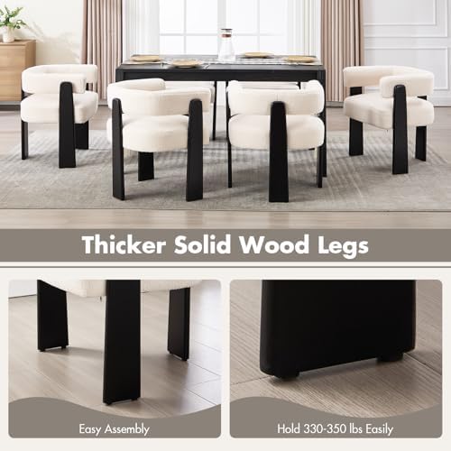 Hyfirm Modern Boho Dining Chairs Set of 2, White Boucle Upholstered Barrel Ar...