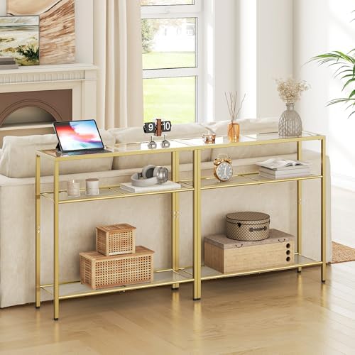 HOOBRO 29.5" Narrow Console Table, 3-Tier Tempered Glass Sofa Table | Mo...