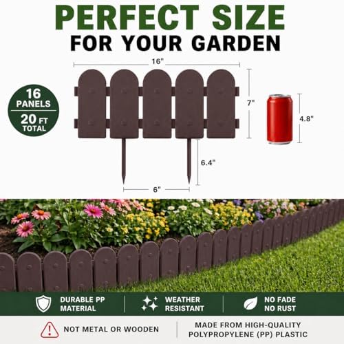 Evelyne Garden Border Plastic Edging: Wooden Fence Design - 16pcs Brown Yard ...