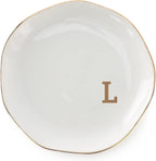 Initials Ring Dish Jewery Tray with personalized L-Monogrammed Gifts Wedding Engagement for Women Friends sister,Ceramic White