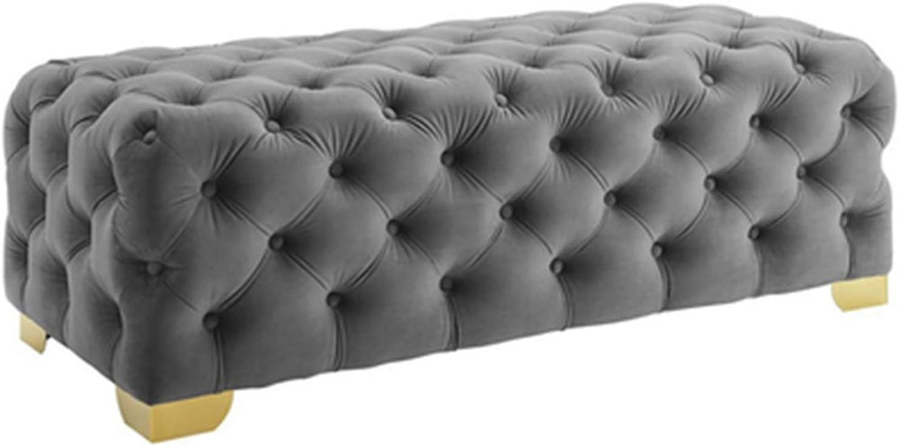 Modern Entryway Bench Rustic Fabric Upholstered Bedroom Seat Button Tufted Ot...
