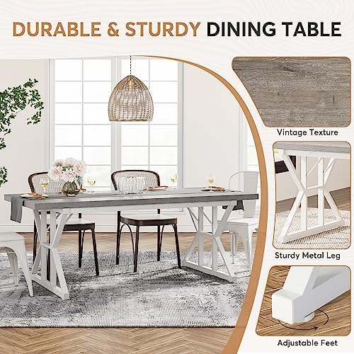 Tribesigns Farmhouse Dining Table for 6 People, 70.8-Inch Rectangular Wood Di...