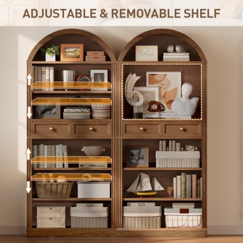 RALGEND Arched Bookshelf, 73" Tall Arch Bookcase with Drawers, Farmhouse...