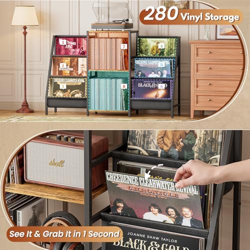 Record Player Stand with Vinyl Storage, Record Player Table with Vinyl Record...