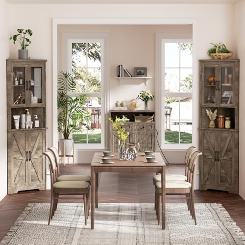 FiveWillowise 67'' Tall Farmhouse Corner Cabinet, Corner Bathroom Cab...