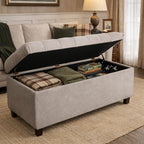 Homepop Home Decor | Tufted Ainsley Button Storage Ottoman Bench with Hinged Lid | Ottoman Bench with Storage for Living Room & Bedroom, Grey