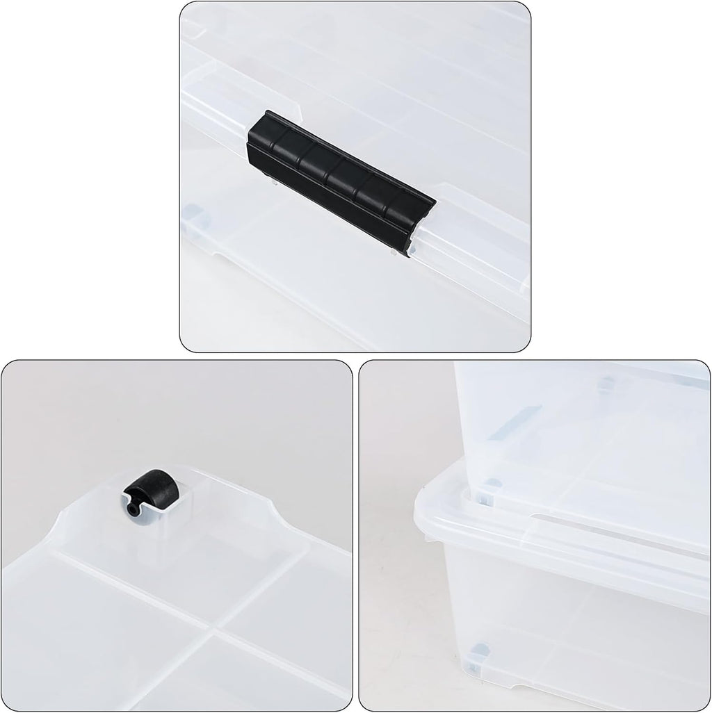 50 L Large Plastic Under Bed Storage Containers, Clear Plastic Underbed Storage Bins with Wheels, 3-Pack