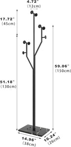 JIAYUEJU Freestanding Coat Rack Tree-shaped Metal Coat Tree with Heavy Duty Marble Base Corner Clothing Rack for Bedroom Entryway Hallway 14.96 x 10.24 x 68.9 Inches (Black)