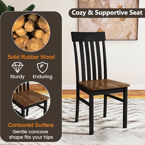 GIANTEX Wooden Dining Chairs Set of 2, Hollowed Backrest & Rubber Wood Seat