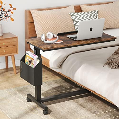 Tribesigns Height Adjustable C Shaped End Table with Wheels and Side Pocket, ...