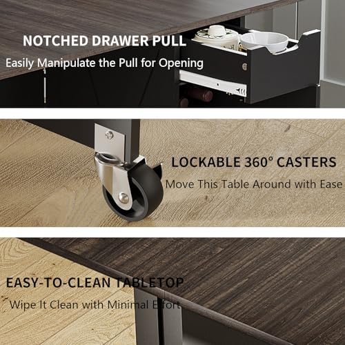 Folding Dining Table for 2-6, Easy Assembly, Dark Brown+Black