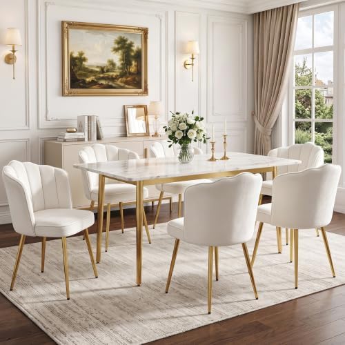 VECELO Velvet Dining Chairs Set of 6, Modern Upholstered Kitchen Chairs with ...