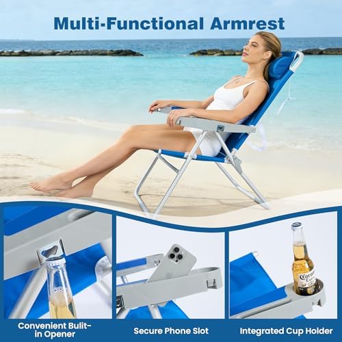 SUNNYFEEL Tall Beach Chair for Adults, High Back High Seat Folding Chairs