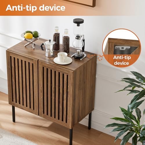 Mericonia Grille Buffet Cabinet with Storage, Sideboards 2 Doors with Metal B...