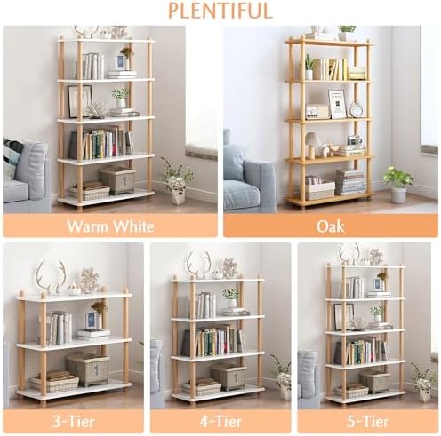 IOTXY 5-Tier Wooden Shelf Bookcase, Freestanding Open Bookshelf, Oak