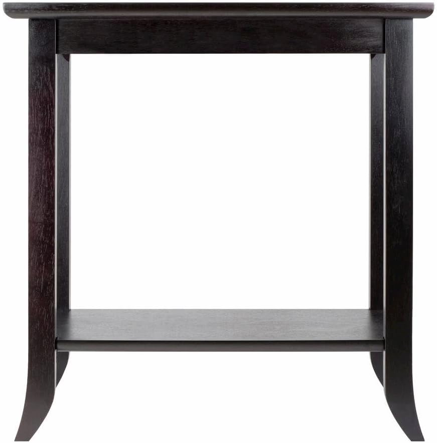 Furnifact Rectangular End Table, Glass Top, Lower Shelf, Flared Legs, Solid W...
