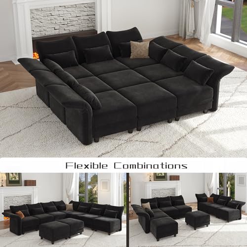 LLappuil U Shaped Sectional Couch with Storage, 9 Seater Modular Sectional So...