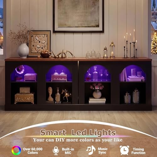 Unikito 94" Long Arched Console Table with LED Light & Adjustable Shelf