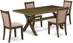 East West Furniture X777MZ716-5 5 Piece Kitchen Table Set for 4 Includes a Rectangle Dining Room Table with X-Legs and 4 Dark Khaki Linen Fabric Upholstered Chairs, 40x72 Inch, Multi-Color