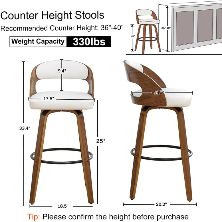 Swivel Counter Height Stools Set of 4, 25" Counter Stools with Bentwood ...