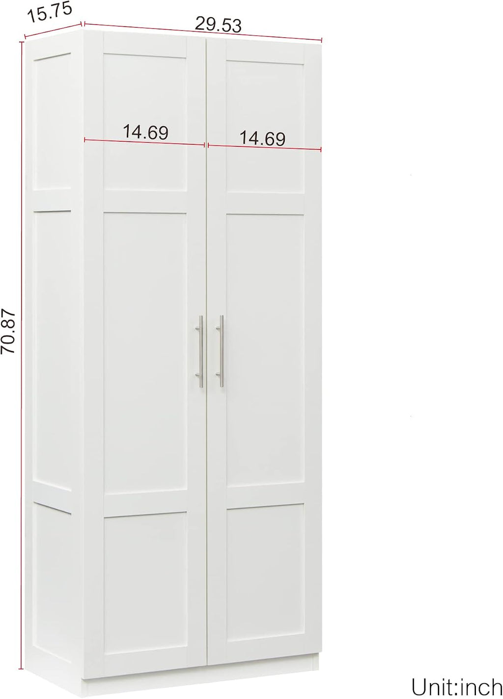 LUMISOL Modern Kitchen Pantry Cabinet with 2 Doors, Buffet Cupboards Sideboard with 4 Storage Spaces, Kitchen Hutch for Living Room Dining Room, White