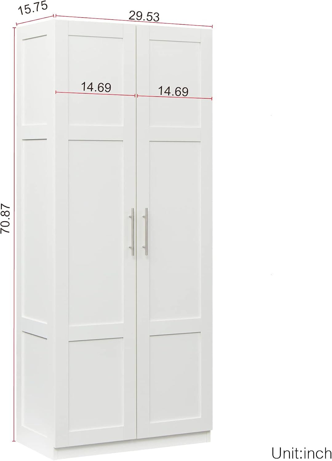 LUMISOL Modern Kitchen Pantry Cabinet with 2 Doors, Buffet Cupboards Sideboard with 4 Storage Spaces, Kitchen Hutch for Living Room Dining Room, White