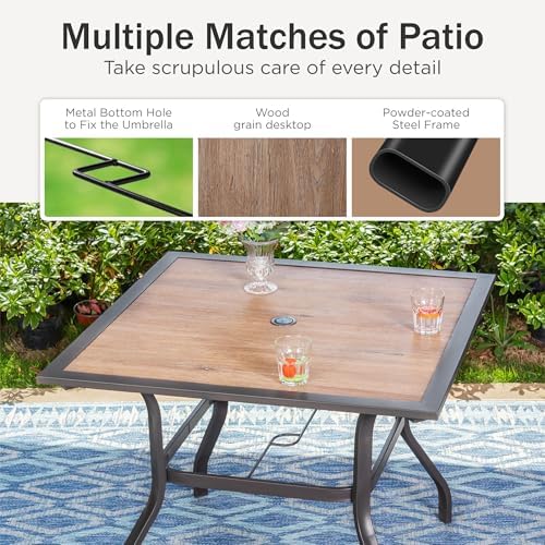 PHI VILLA Outdoor Dining Set for 4, Square Table w/Folding Chairs, Blue