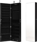 COSTWAY Wall Mounted Jewelry Armoire with Full Length Mirror & 2 LED Lights, Large Storage Capacity, Lockable Mirror Jewelry Cabinet for Women Girls (Black)