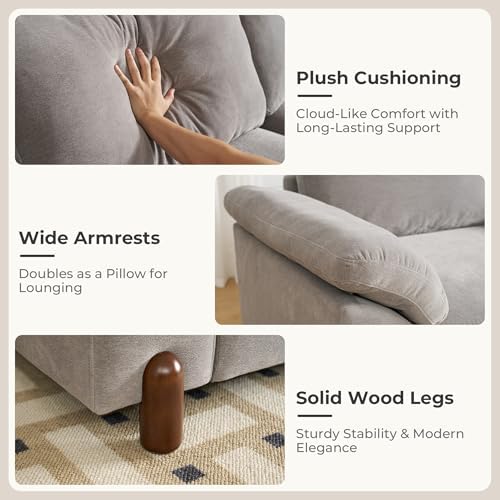 SITJOY Cloud Couch Sectional, 2 Seater Loveseat Chenille in Light Gray | Deta...