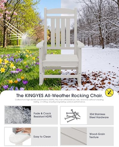 KINGYES Oversized Outdoor Rocking Chairs Set of 2, HDPE Porch Rocker, White |...